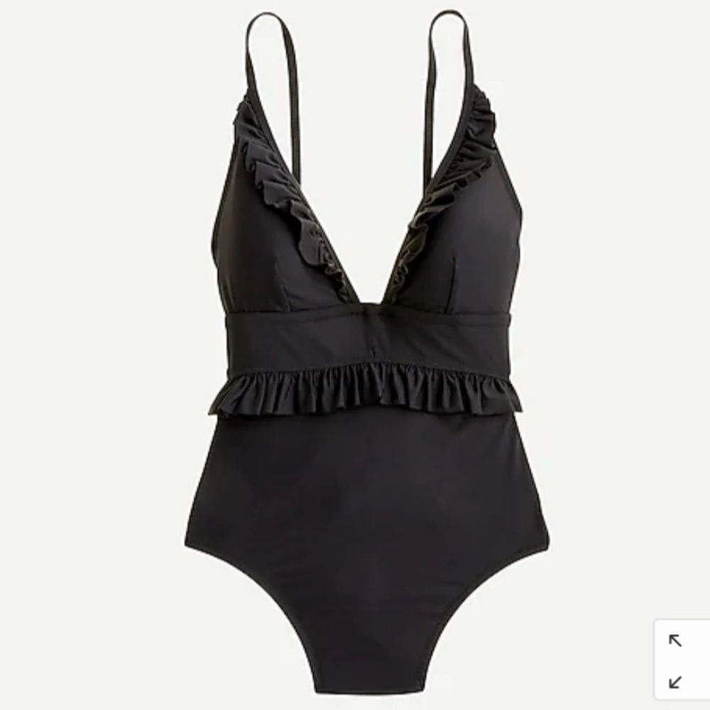 NWT jcrew black ruffle deep v one piece swimsuit